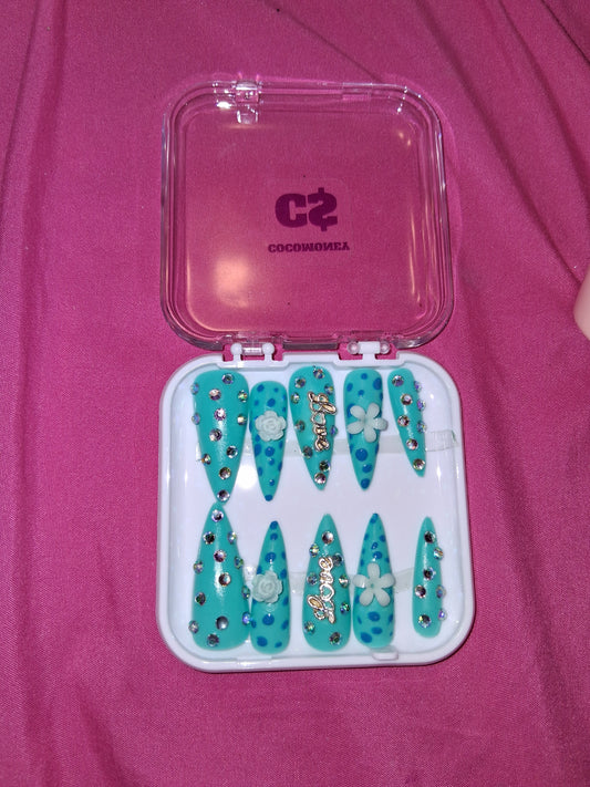 COCOMONEY NAILS CUSTOM 1 OF 1 GLUE ON PRESS ON COMES WITH FREE GIFTS #b64