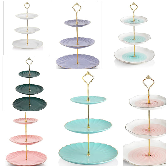 3 Tier Ceramic Cake Stand,Dessert Stand,Cupcake Stand,Tea Party Pastry Serving Platter,Food Display Stand for Tea/Coffee/Birthday/Wedding/Women/Afternoon/Gift