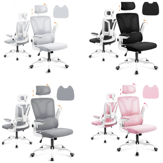 Office Chair with Lumbar Support Pillow, Ergonomic Chair with Headrest & Flip-up Arms, Mesh Office Chair Rocking Function, High Back Home Office Desk Chairs