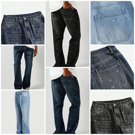 Sparkling Diamond Rhinestone Layered Flare Leg Jeans COCOMONEY