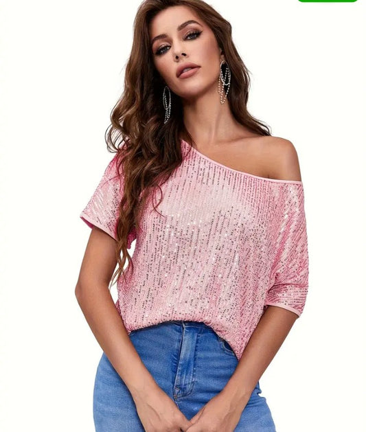 COCOMONEY SEQUIN LOOSE SHOULDER SHIRT ELEGANT