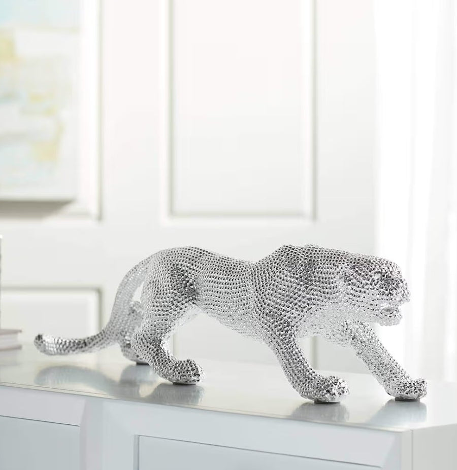 23 1/2" Wide Electroplated Silver Leopard Sculpture