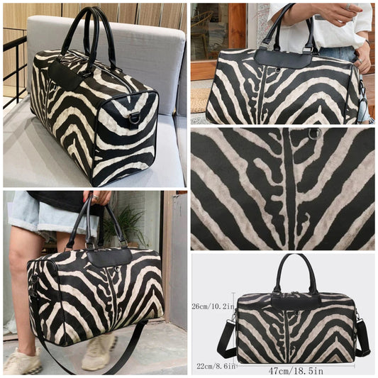 Cocomoney Travel Bag Contrast Color Animal Pattern Random Print Large Capacity Sports Fitness Bag Overnight Carry-On Hospital Handbag With Hanging Trolley Portable Shoulder Bag Suitable For Short Business Trip Travel Sports And Fitness.