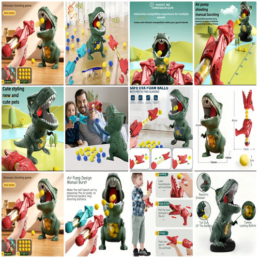 Children Dinosaur Shooting Games Toy Set, Air Powered Soft Bullet Blaster Gun, Dinosaur Model Figures, Suitable For 3-7 Years Old Kids, Outdoor & Indoor Fun Competition Games, Parent-Child Interaction Gift For Boys & Girls (Gun Color Red Or Blue Random)