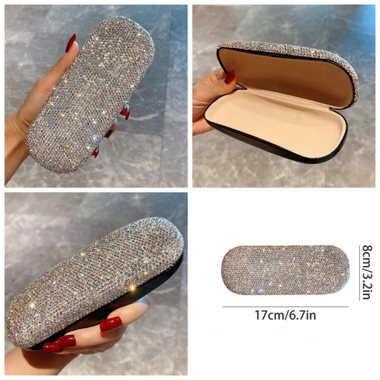 1pc Luxury Rhinestone Eyeglasses Case, Fashion Glasses Storage Box, Sparkling Crystal Eyewear Holder, Protective Eyeglasses Accessory pu Leather COCOMONEY