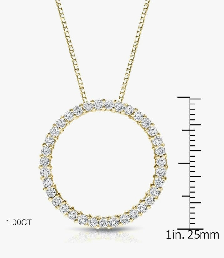 COCOMONEY 1/6 to 1 Carat Diamond Circle of Life Round Pendant Necklace for Women in 14k Gold (I1-I2, cttw) on 18 Inch Long Chain with Spring Ring Clasp