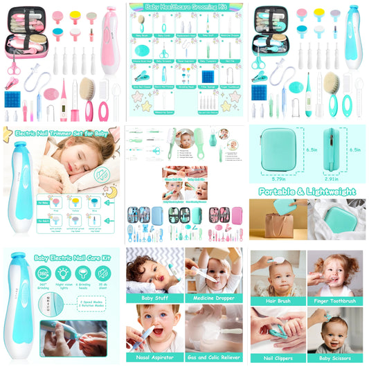 28 in 1 Baby Healthcare and Grooming Kit, Infant Baby Nursery Kit Electric Nail Trimmer Set with Gas Colic Passer Nasal Aspirator Nail Clipper Hair Brush Comb for Newborn Girls Boys