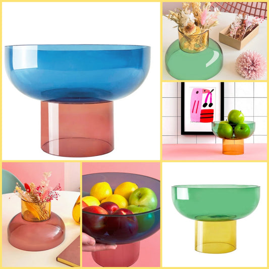 Xl Blue & Pink - Bowl or Small Red & Yellow - Bowl or Small Green & Yellow Bowl for table decor center piece accent piece room decor table decor Glass