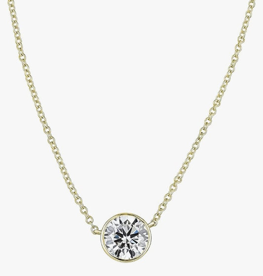 COCOMONEY 14K Certified NATURAL Diamond 14 Karat Solid Gold Bezel Set Diamond Necklace, Diamond Necklace for Women, 14 Karat Solid Gold Diamond Necklace
