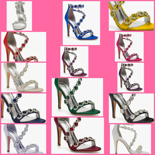 Ankle Strap High Heel Pumps Crystal Formal Evening Prom Party Dress Shoes stunning