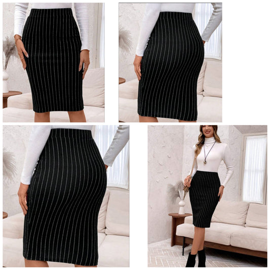Striped Minimalist A-Line Skirt, Casual Everyday Wear COCOMONEY