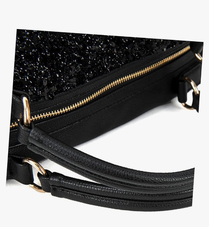 Sequin Tote Over Shoulder Bag for Women Black Tote Purse Hand Bag for Womens Woman Crossbody Bag Crossbody Bags for Women Trendy Ladies Hand Bags Sequins Miss Chic Handbag