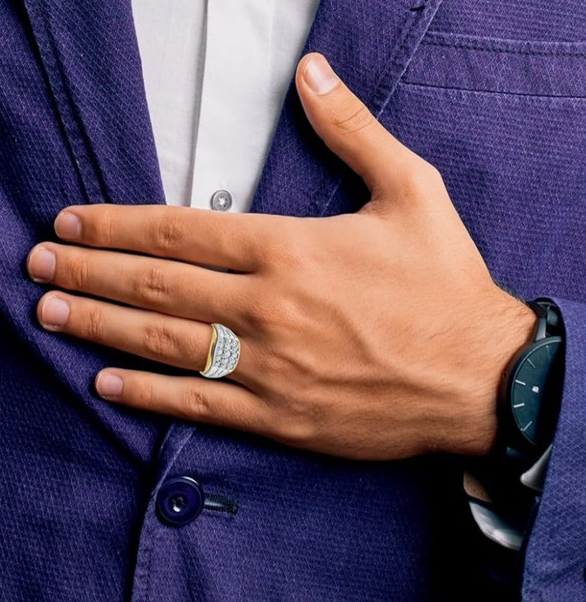 2.65mm 14k Solid Gold Two Tone 1 Ct Lab Grown Diamond SI+ G+ Mens Cluster Ring Size 10-Ring for Men