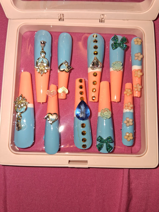 COCOMONEY NAILS CUSTOM 1 OF 1 GLUE ON PRESS ON COMES WITH FREE GIFTS #o39