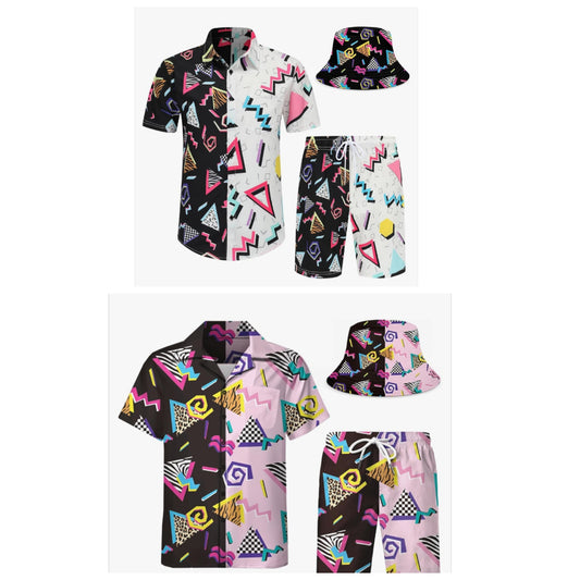 Mens Shirts and Shorts Set Outfits Sets with Bucket Hats