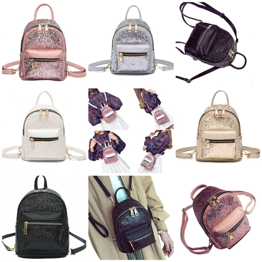 Sequin Mini Backpack Leather Purse Women Backpack Leather Cross Body Bag