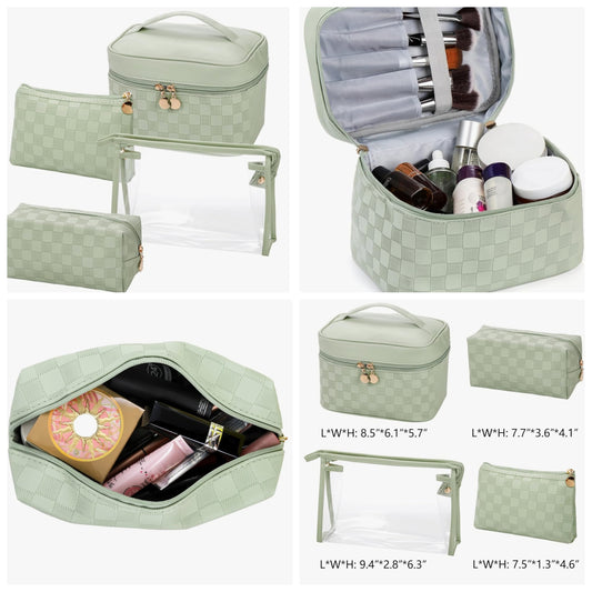 Set of 4 Makeup Bags, Waterproof Cosmetic Bag Set, Leather Portable Travel Cosmetic Bag, Multifunction Organizer Storage Bag for Makeup, Brushes, Toiletries and Accessories