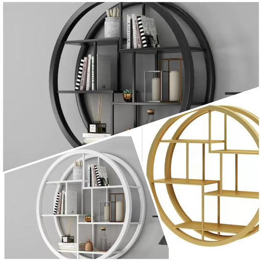 Wall Mount Shelves Metal Floating Shelves Wall Mounted, Circle Wall Shelf Round Wall Mount Display Organizer Holder Rack, Accent Decor for Bedrooms, Bathrooms, Kitchens, Living Rooms & Halls