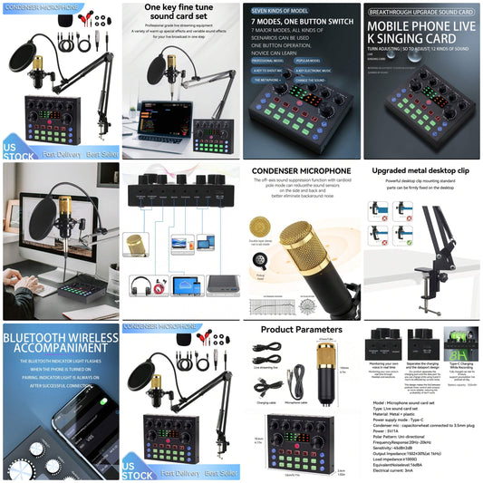 V8S Capacitor Microphone Sound Card Cantilever Kit Is Suitable For Computer Recording, Gaming Voice Communication, High-Quality Sampling, And Home Use