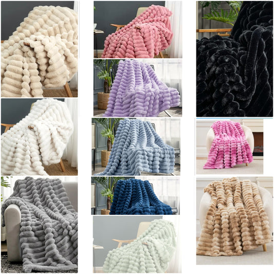 Faux Fur Luxury Throw Blanket for Couch, Chair, Bed Cozy  And Warm Plush Striped Blanket for Sofa Bedroom Living Room Anywhere