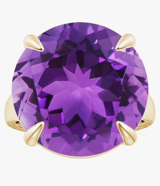 COCOMONEY  Claw-Set GIA Certified Solitaire Round 2.36 ct Amethyst Split Shank Ring with Scrollwork in 14K Solid Gold/Platinum for Women Jewelry for Women