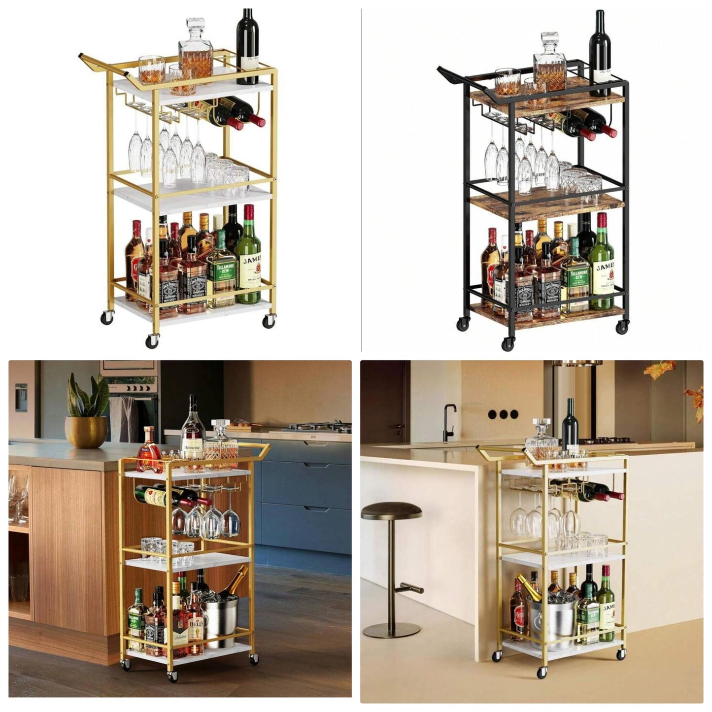 3 Tier Bar Cart, Mini Liquor Utility Cart For Wine Beverage Dinner Party, Rolling Wine Coffee Drink Serving Cart With Lockable Wheels For Home Kitchen Bars 1 cart