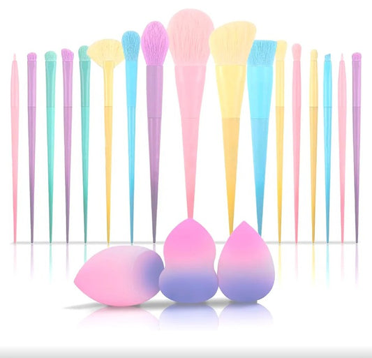 Makeup Brushes Set- A (17 Pcs) Premium Quality Synthetic and Colorful Brushes Kit with Purple Top and Blue Bottom Sponges for Blush Concealers, Blending Face Powder and Eyeshadow Makeup