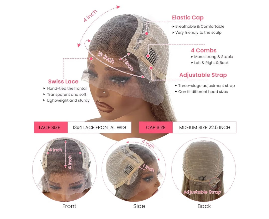 32 Inch Long Highlight Ash Blonde Wigs Human Hair Balayage Ombre, Ash Blonde to Light Brown Highlight, Lace Front Wig Virgin Hair
13x4 HD Transparent 150% Density Glueless Pre Plucked Wigs for Women