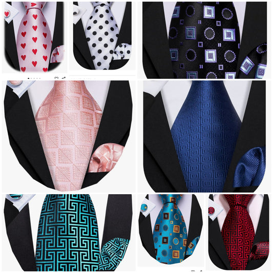 Mens Ties Silk Necktie Pocket Square Cufflinks Set Woven Designer Wedding Business