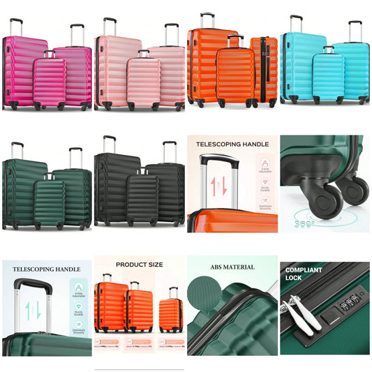 Luggage Set 3 Piece Suitcase Sets With Spinner Wheel, ABS Hardside Travel Laggage Travel Suitcase Suitcases Suit Case Durable Travel Luggage COCOMONEY
