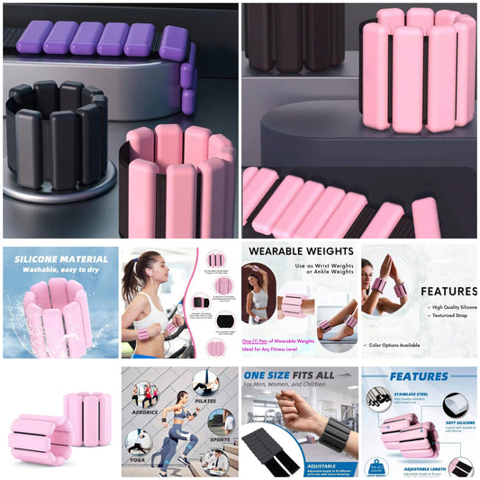 1 Pair Wrist And Ankle Weights Set, 1 Lbs(450g) Each, Adjustable Fitness Weights, Resistance Training Bands, Pink Silicone Skin Friendly Material, Women Men Wearable Aerobic Exercise Equipment, Powerful Arm And Leg Weights, Modular Weight Bands, Silicone