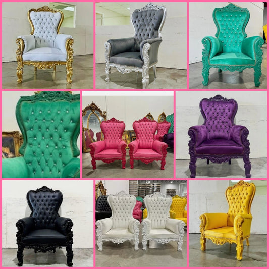 French Style Throne Chair Midsize Tufted Chair in velvet or leather depending on the chair you choose.