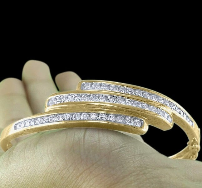 COCOMONEY 3.60 Carat (ctw) Round Cut White Diamond Triple Row Cluster Bangle Bracelet In 10K Or 14k Solid Gold Gift For Women Her (H-I Color, I1-I2 Clarity)