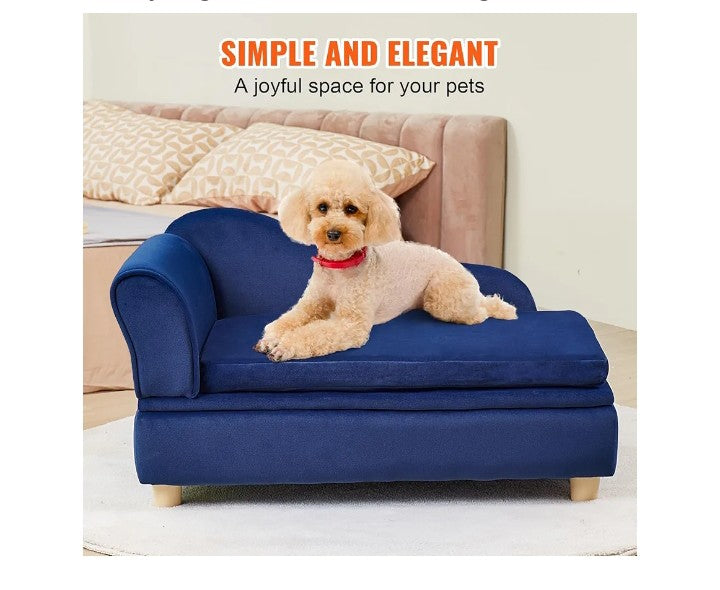 VEVOR Pet Sofa, Dog/Cat Couch for Small-Sized Dogs or Cats, Soft Velvety Dog Sofa Bed, 50 lbs Loading Cat Sofa, Blue