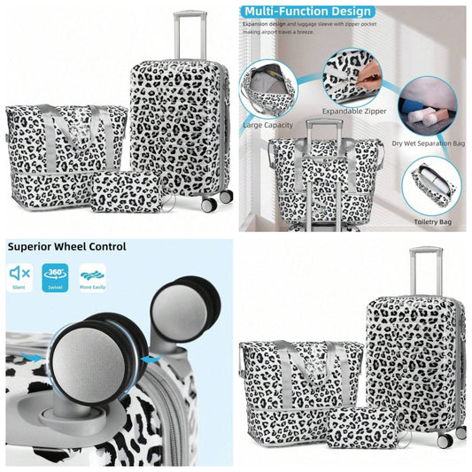 Luggage Sets 3 Piece, Hard side 20 IN Carry On Luggage Airline Approved PC+ABS Suitcase Set With Spinner Wheels TSA Lock, Lightweight Rolling Suitcase For Men And Women, Leopard COCOMONEY