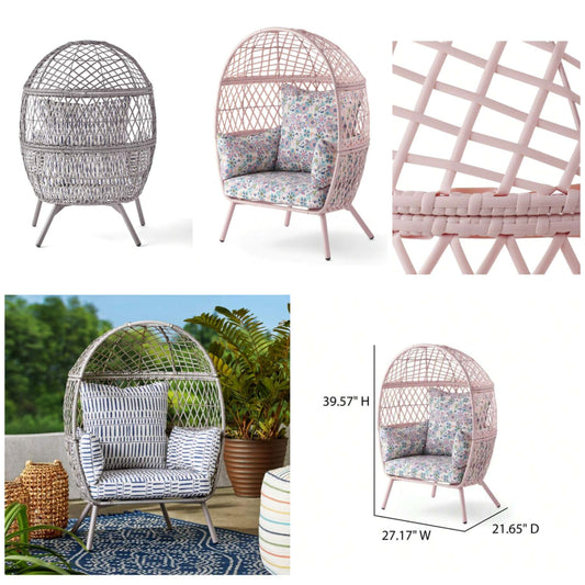 Kids Ventura Boho Outdoor Wicker wood Stationary Egg Chair, kid's
