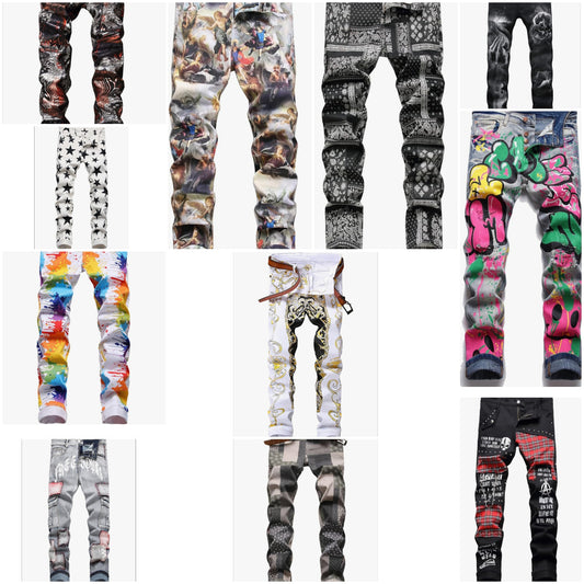 Men's Printed Jeans Skinny Denim Pants