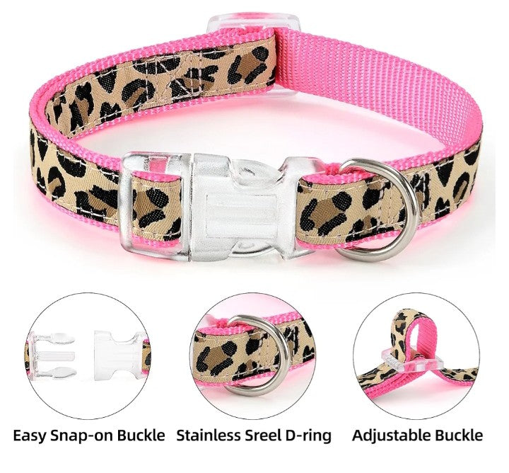 Leopard Dog Harness Collar Leash Set | Adjustable No Pull Dog Halter Harness for Medium Breed Dogs | Easy Control for Training Walking