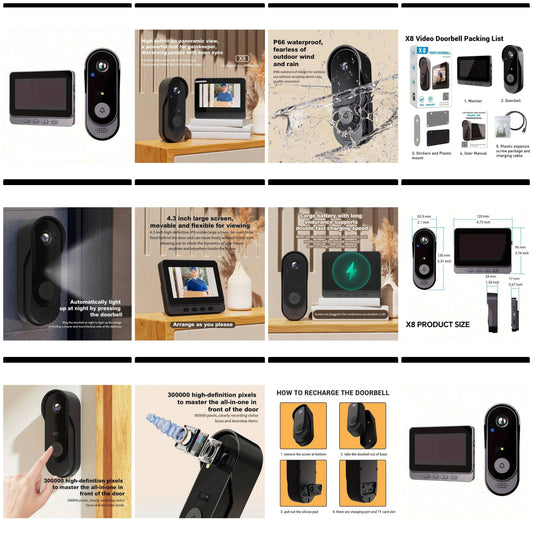 1 Set, Waterproof IP66 True Wireless Video Doorbell, 480P Camera Pixel, With 4.3 Inch Screen Real Time Indoor Monitor, No App Required, No Network Required, Friendly Using For Elders, Support SD Card Slot Saving Images & Videos, Local Storage