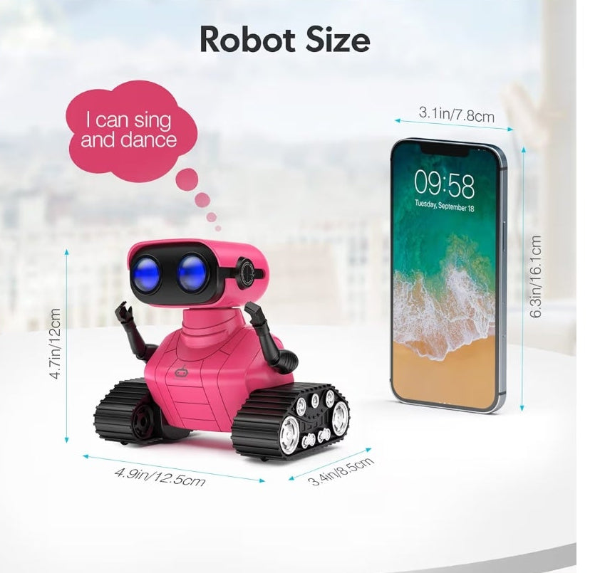 Robot Toy, Rechargeable RC Robot for Kids, Remote Control Toy with Music and LED Eyes, Gift for Children Age 3 Years and Up