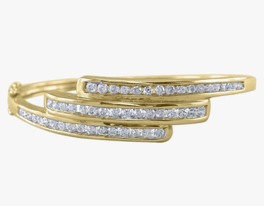 COCOMONEY 3.60 Carat (ctw) Round Cut White Diamond Triple Row Cluster Bangle Bracelet In 10K Or 14k Solid Gold Gift For Women Her (H-I Color, I1-I2 Clarity)