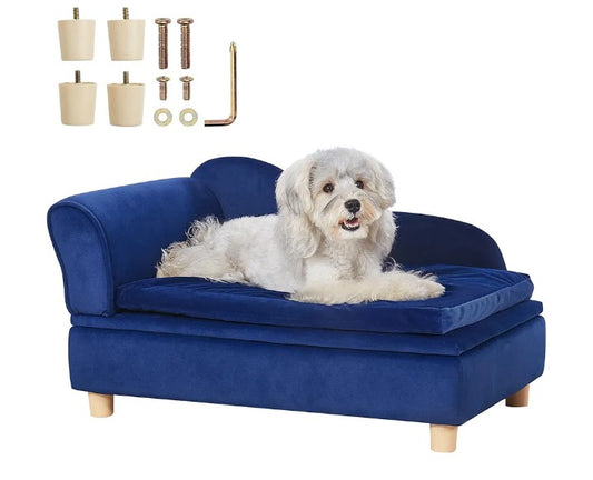VEVOR Pet Sofa, Dog/Cat Couch for Small-Sized Dogs or Cats, Soft Velvety Dog Sofa Bed, 50 lbs Loading Cat Sofa, Blue