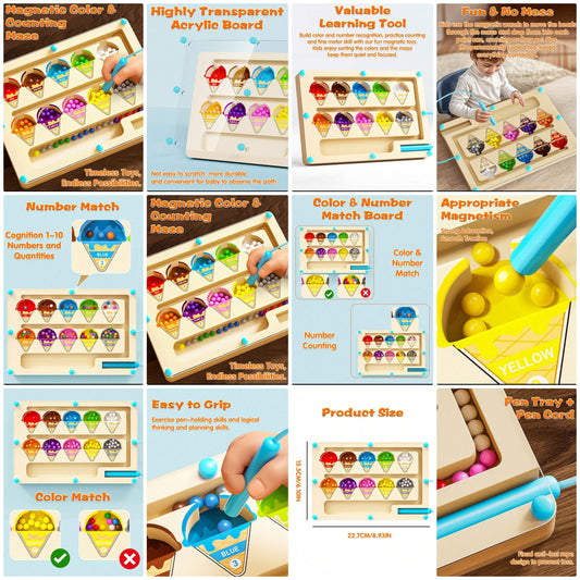 Magnetic Color And Number Maze, Wooden Color Classification Maze, Wooden Color Matching Learning Counting Puzzle Board, Montessori Counting Matching Games Color Sorting Board, Montessori Fine Motor Skills Toys For Kids Ages 3+,Magnetic Travel Toy,