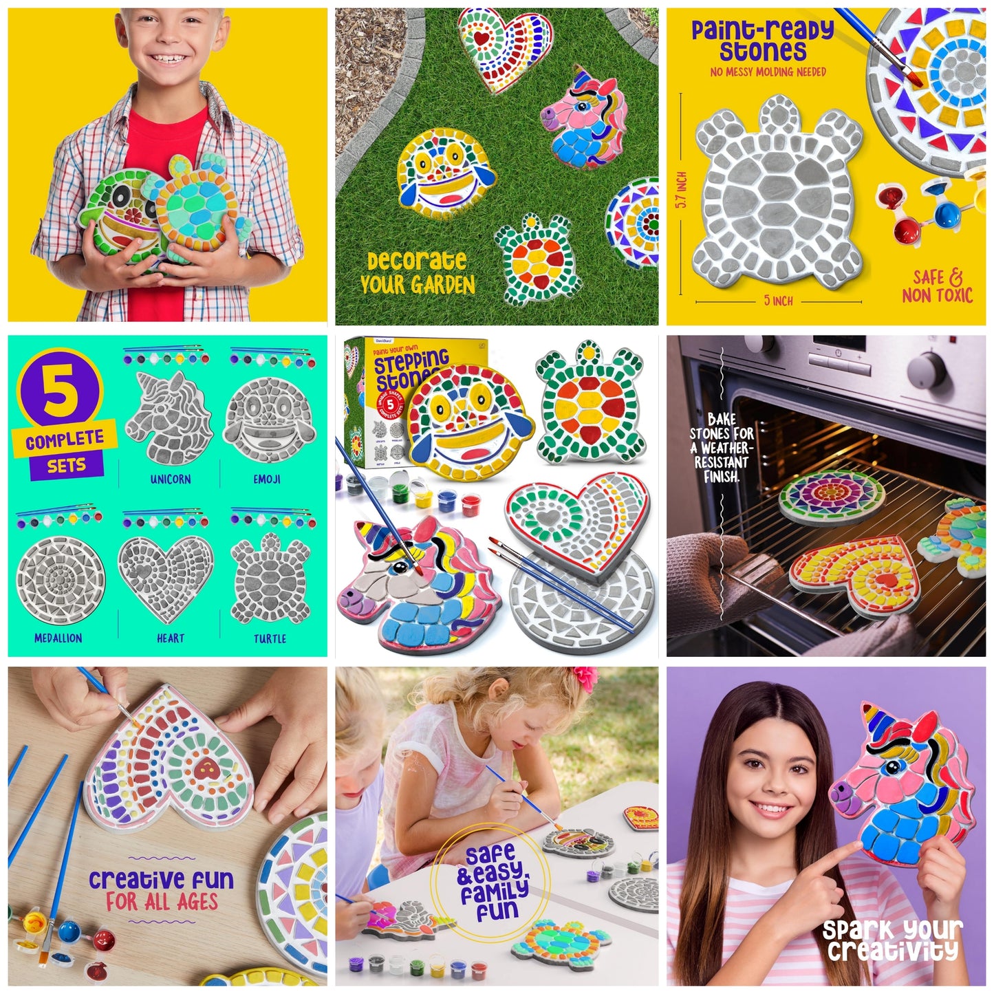 Stepping Stones Painting Kit for Kids - Outdoor Easter Crafts - Paint 5 Garden Stone - Unicorn Craft Kits for Boys, Girls Ages 6up - Gifts for Boy, Girl Age 6 up +- Summer Gift