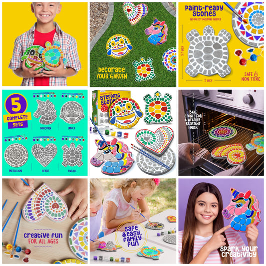 Stepping Stones Painting Kit for Kids - Outdoor Easter Crafts - Paint 5 Garden Stone - Unicorn Craft Kits for Boys, Girls Ages 6up - Gifts for Boy, Girl Age 6 up +- Summer Gift