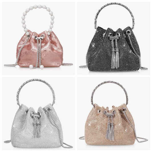 Bling Rhinestone Purse for Women, Glitter Clutch Handbag Bucket Evening Bag for Girls Wedding