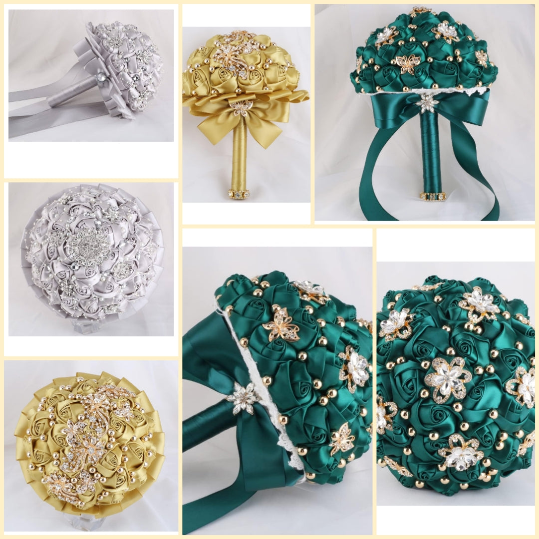 One Big Size(8.26) Diamond Bridal Wedding Bouquet Bridesmaid Toss Bouquet Foam Rose Bouquet with Ribbon