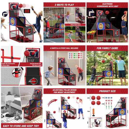 Basketball Arcade Game Indoor Outdoor, Kids Basketball Hoop With 4 Balls & Pump, Single Shot Basketball Game At Home, Carnival Games Sport Toys Gifts For Boys Girls Teens Ages 3 and up Years Old,Basketball Kids Basketball Toys>Kids Basketball Toys,