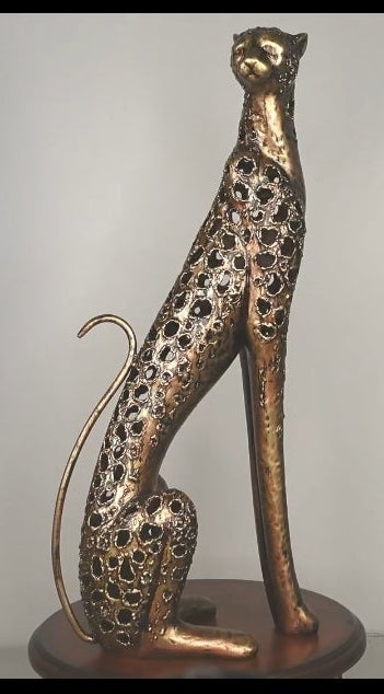 Cheetah Sculpture Bronze Gold Large - Jungle Room Decorations - African Table Sculptures Decor - 23 Inches High