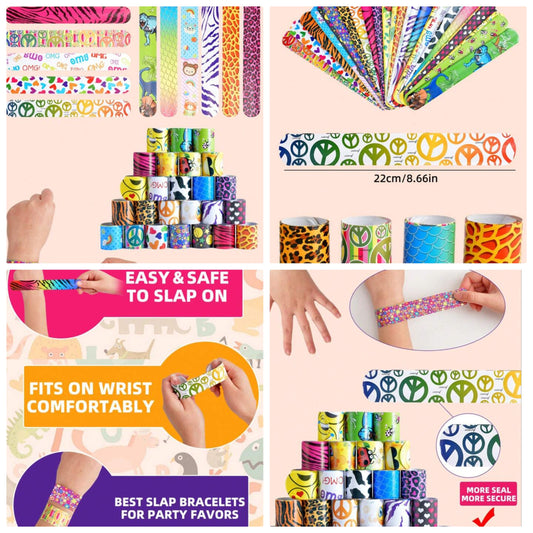 25Pcs Slap Bracelets With Colorful Hearts Face Animal Print Prizes Slap Bands For Birthday Party Easter Favors Slap Bands,Gift Sets,Easter,Halloween Birthday Gift,Toys,Animal Slap Bracelet,Party Favors,Easter,Slap Bracelets,Party Favors,,Party Bag iron
